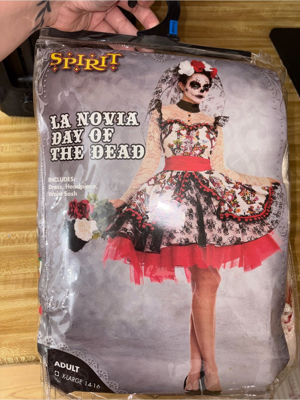 Spirit La Novia Day of the Dead Dress and Headpiece in Black, White & Red